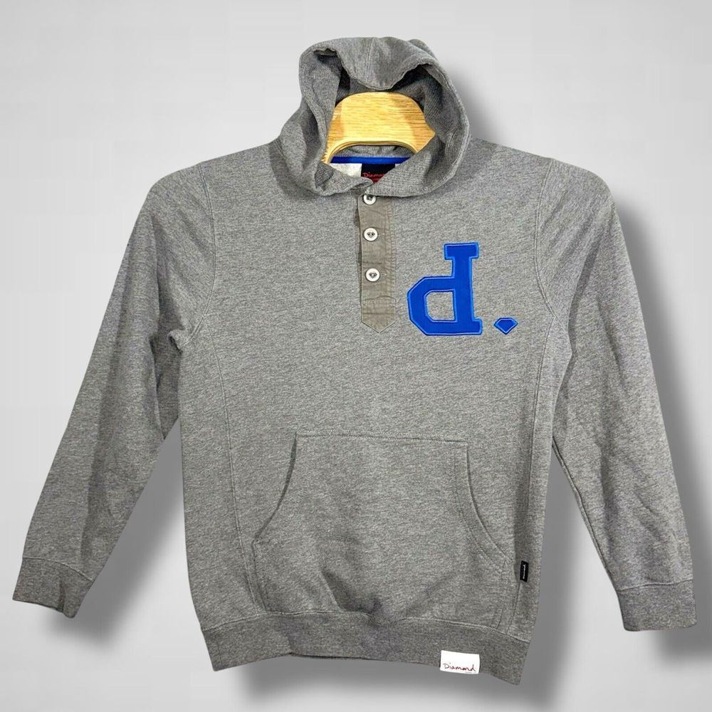 Diamond Supply Co‎ Un-Polo Henley Hoodie Mens Small Gray Blue Diamond Terry